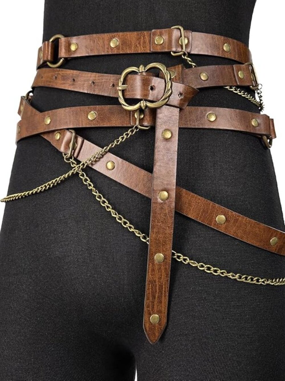 Faux Leather Metal Chain Belt
